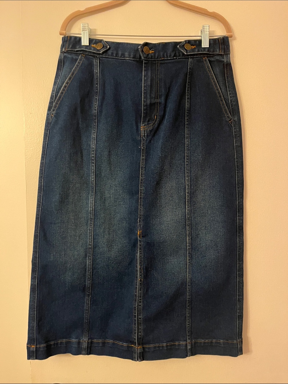 Chaps Dark Blue Denim Midi Skirt